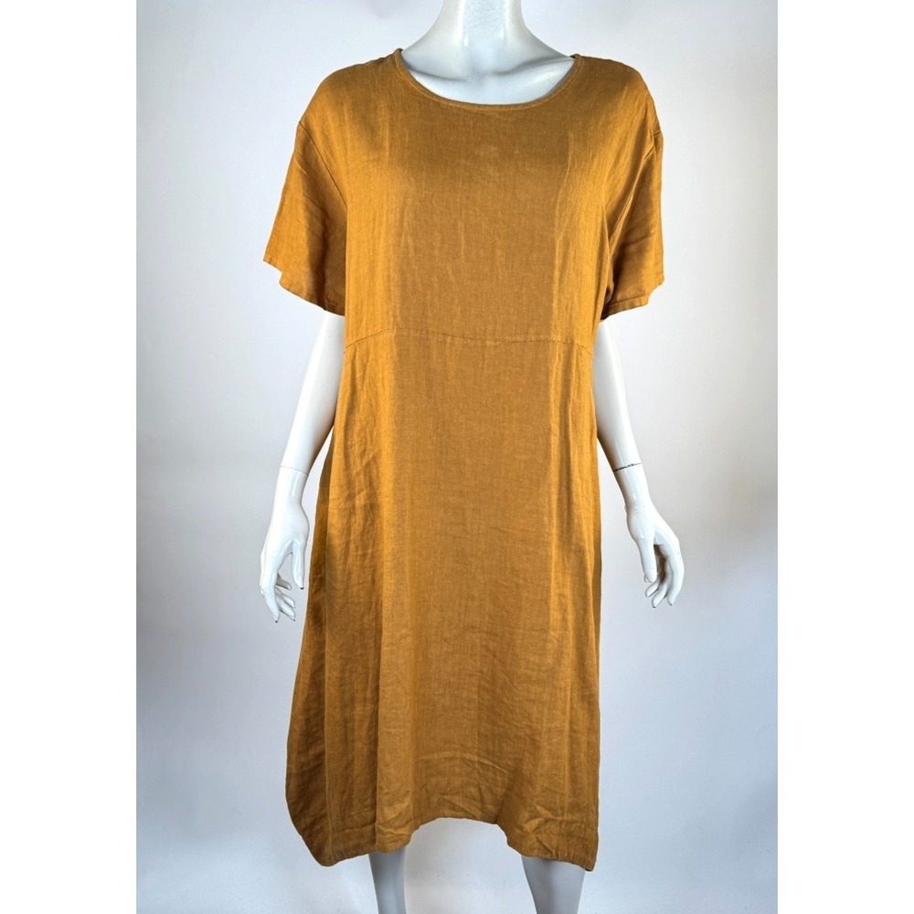 Bryn Walker Linen Marina Dress Women L EUC Oversized Lagenlook Relaxed Pockets